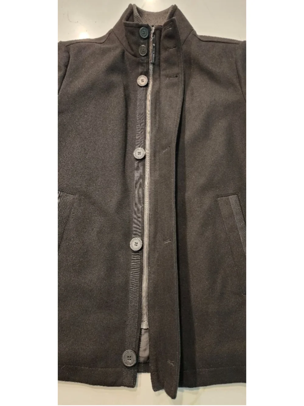 ANDREW MARC New York Men's Black Wool Blend Car Coat Jacket L Full Zip Button